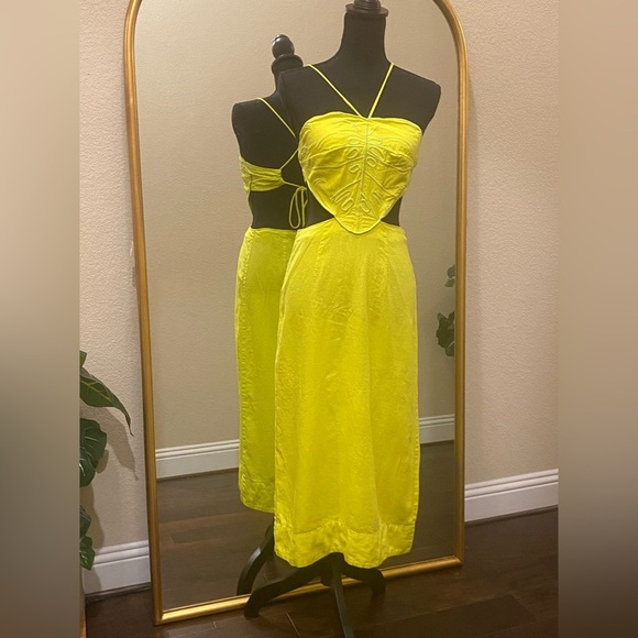 Farm Rio Monstera Open-Back Halter Linen Blend Midi Dress Size S - Picture 6 of 13